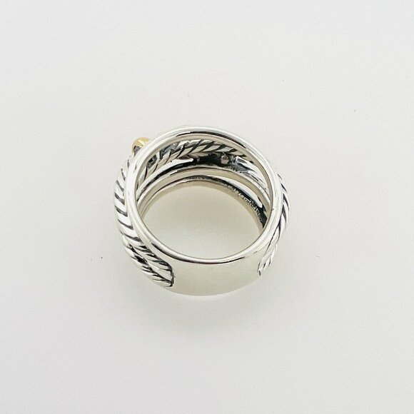 David Yurman Buckle Crossover Ring Sterling Silver & 18K Yellow Gold Size 8US - Picture 6 of 6